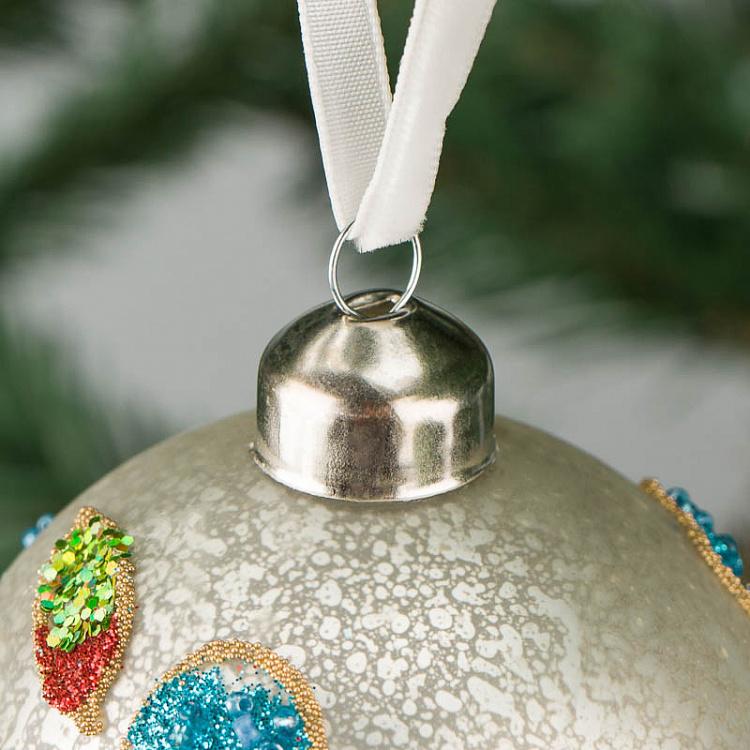 Ёлочная игрушка Бежевый шар с цветком Ball With Flower Champagne 8 cm