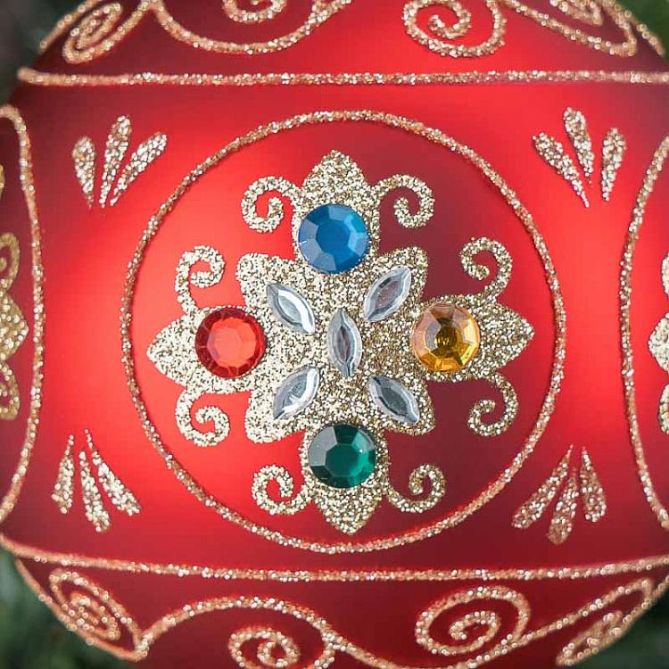 Ёлочная игрушка Красный шар с узором и стразами Pattern Ball Red 10 cm