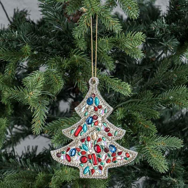 Ёлочная игрушка Золотистая ёлочка с разноцветными бусинами 1 Multi-Colored Christmas Tree Pendant 1 15 cm