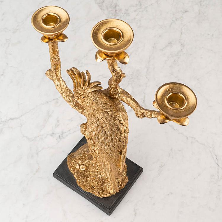 Золотой подсвечник на три свечи Попугай на ветке Golden Candle Holder Parrot On Branch