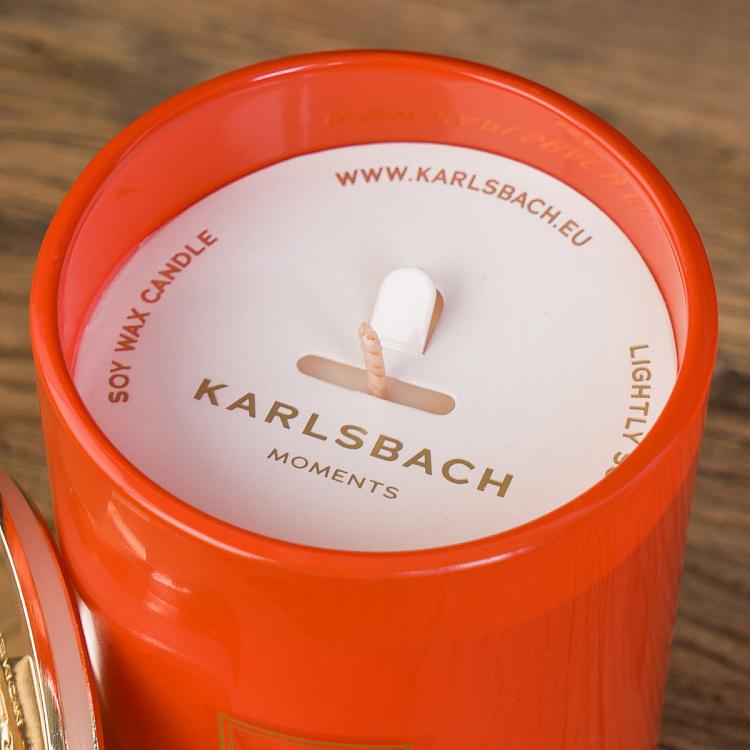 Аромасвеча в оранжевом стакане с золотой крышкой Лайм Aroma Candle In Orange Glass With Gold Lid Lime
