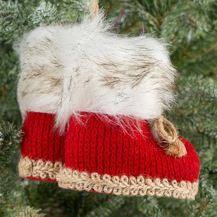 Ёлочная игрушка Валенки Деда Мороза Christmas Tree Decoration Red Boots Trimmed With Fur 12 cm