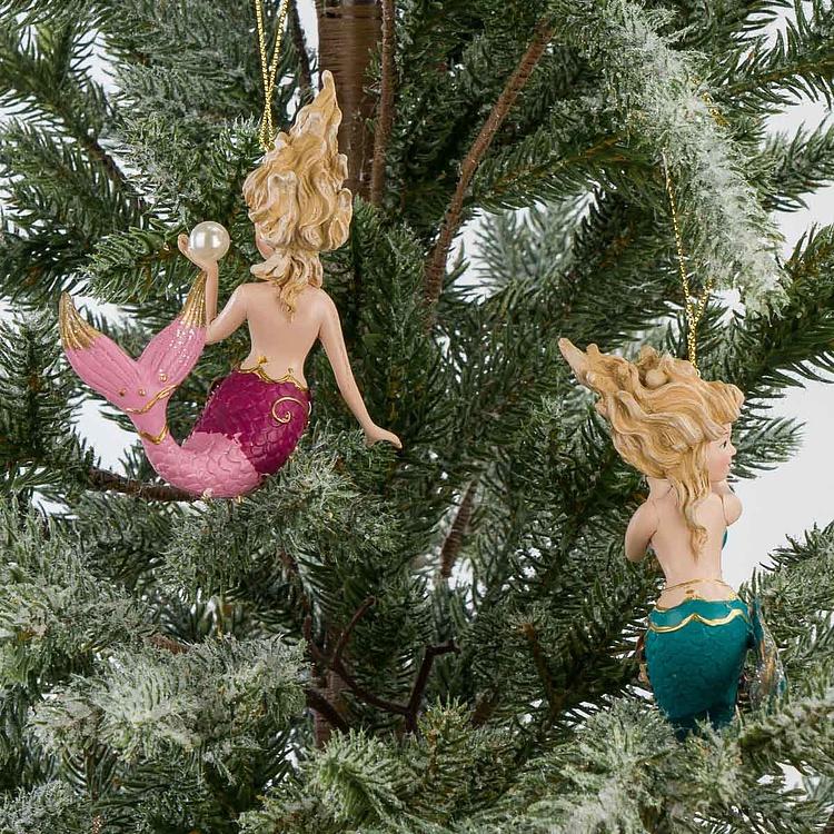 Набор из двух ёлочных игрушек Русалки Set Of 2 Pearl Botanica Mermaids Pink Blue 9,5 cm