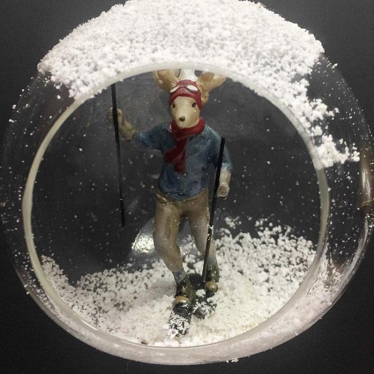 Набор из двух ёлочных шаров Лыжники-олени дисконт1 Set Of 2 Xmas Skiing Deers Blue/Blue 10 cm discount1