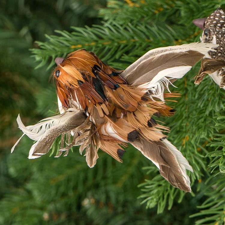 Набор из двух ёлочных игрушек на прищепке Пернатые птицы Set Of 2 Feather Birds On Clip Brown 11 cm