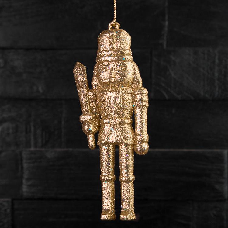 Набор из двух ёлочных игрушек Золотые блестящие щелкунчики Set Of 2 Glitter Nutcrackers Gold 13 cm