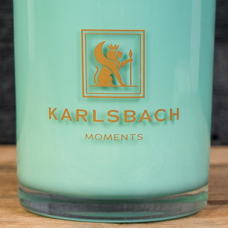 Аромасвеча в мятно-голубом стакане с золотой крышкой Огурец Aroma Candle In Mint Blue Glass With Gold Lid Cucumber