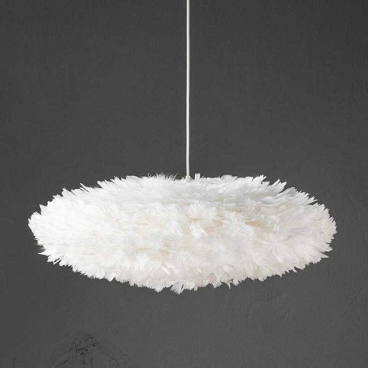 Подвесной светильник Эос Эстер на белом проводе, белые перья, M Eos Esther Hanging Lamp With White Cord Medium