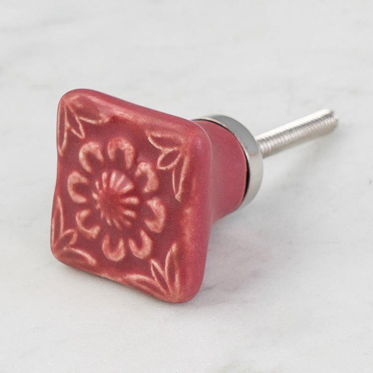 Керамическая мебельная ручка с рельефным цветочным узором Square Etched Sandstone Ceramic Knob