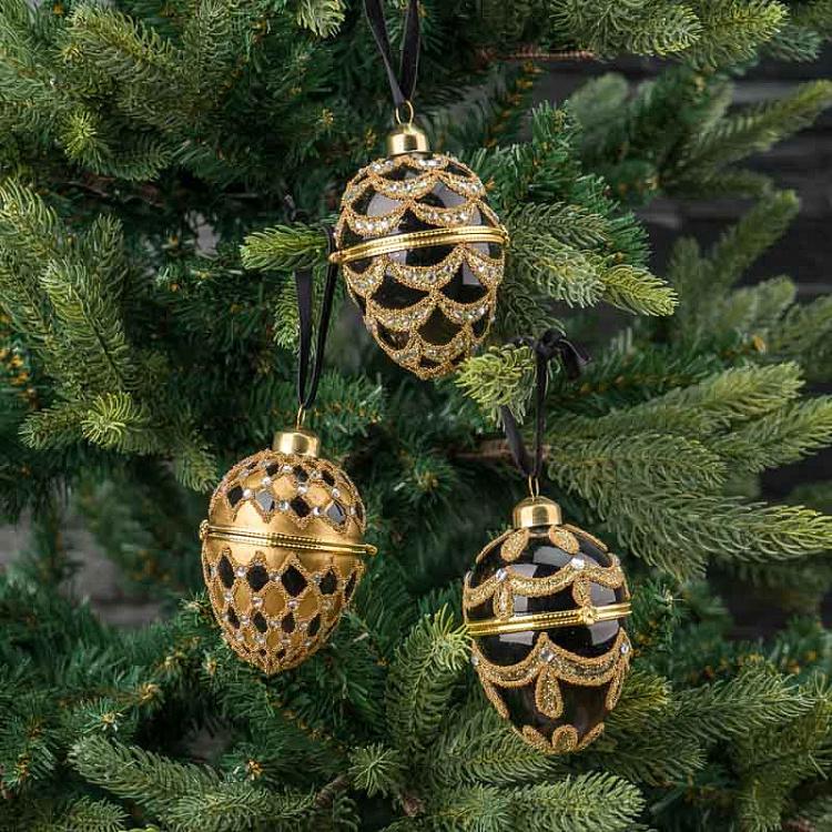 Ёлочная игрушка-шкатулка Чёрно-золотое яйцо 2 Xmas Egg Box Black And Gold 2 10 cm