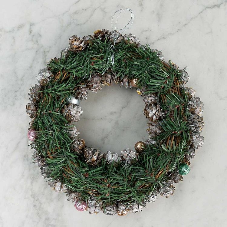 Новогодний венок с шарами в нежных тонах Delicate Tones Wreath With Balls 24 cm
