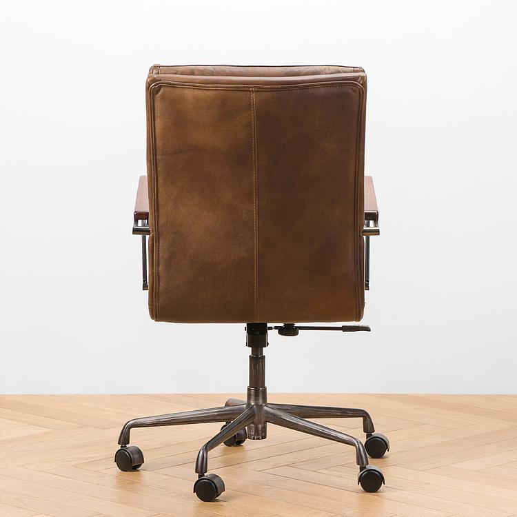 Рабочее кресло Турин, красно-коричневые подлокотники Ufficio Torino Armchair, Red Brown Wood D