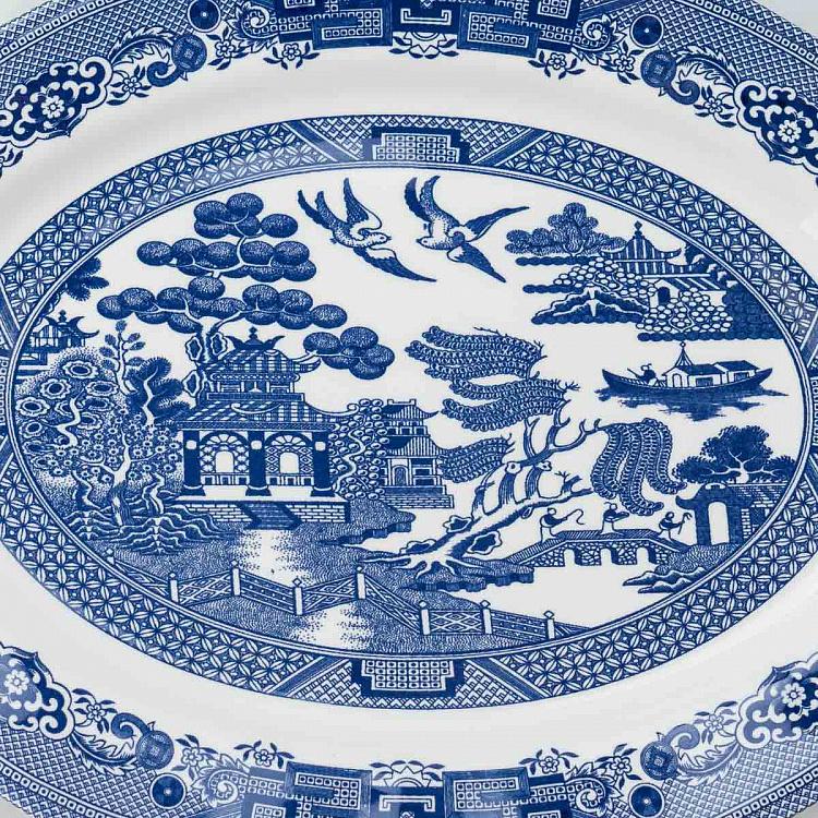 Овальное сервировочное блюдо Голубая ива, L Blue Willow Oval Serving Plate Large