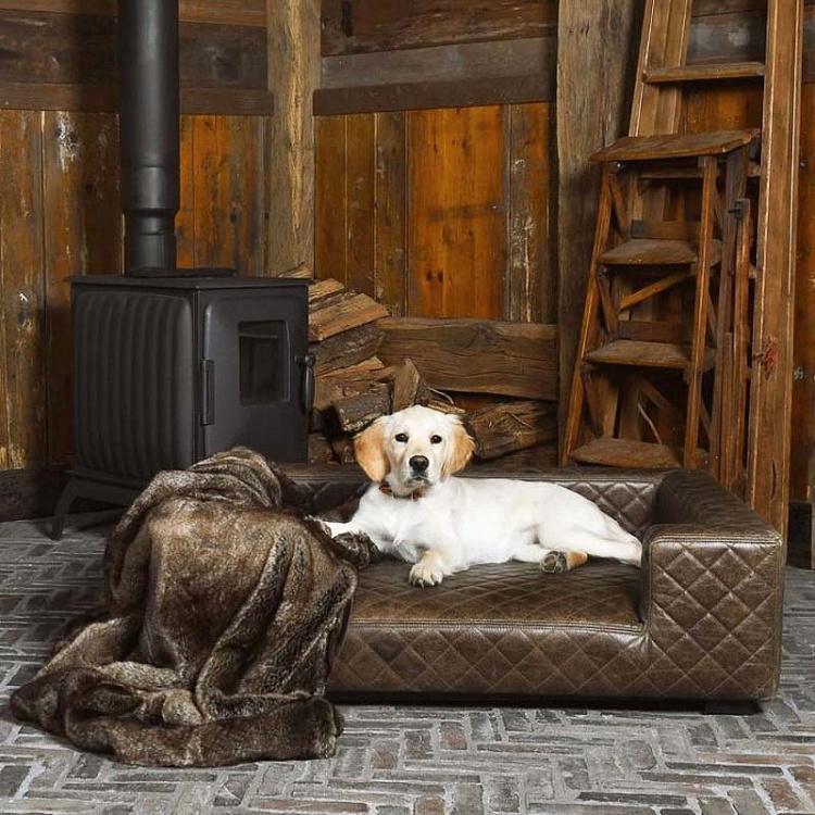 Коричневый диван для собак/кошек Эдоардо с прострочкой Бентли, L Edoardo Sofa Large, Charcoal Bentley Stitch