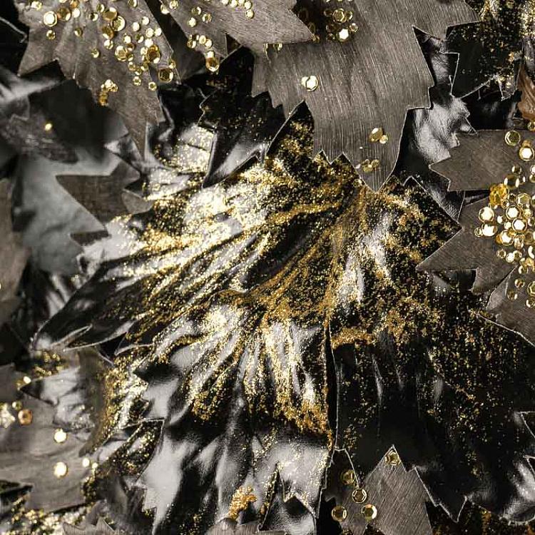 Новогодний позолоченный венок с чёрными кленовыми листьями Gilt Maple Leaf Wreath Black Gold 60 cm