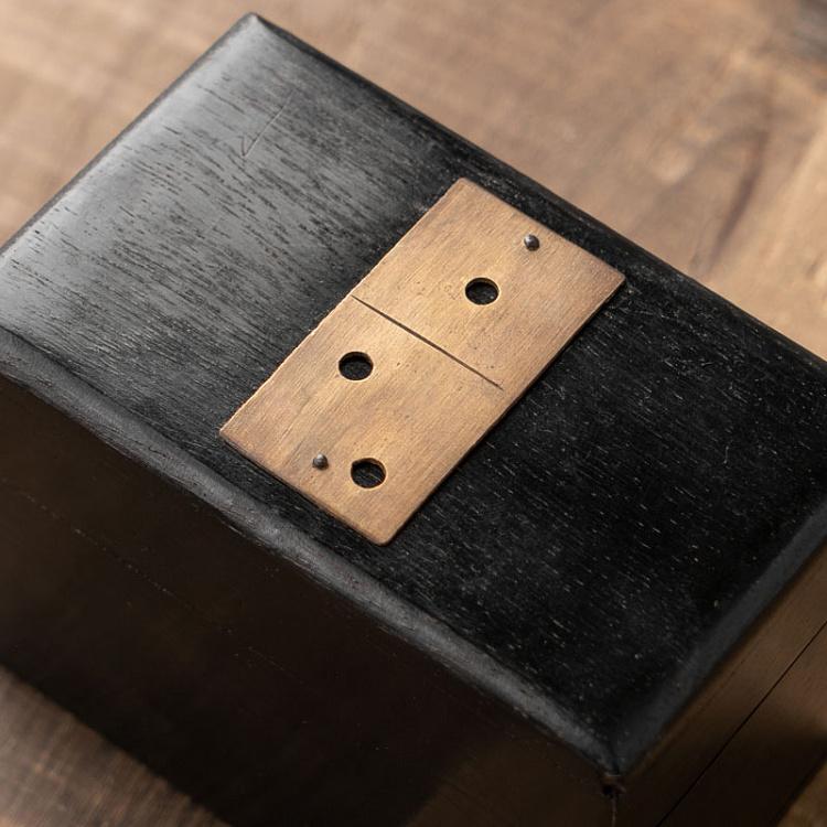 Шкатулка с набором домино, латунные вставки Black Wooden Domino Box Brass Details