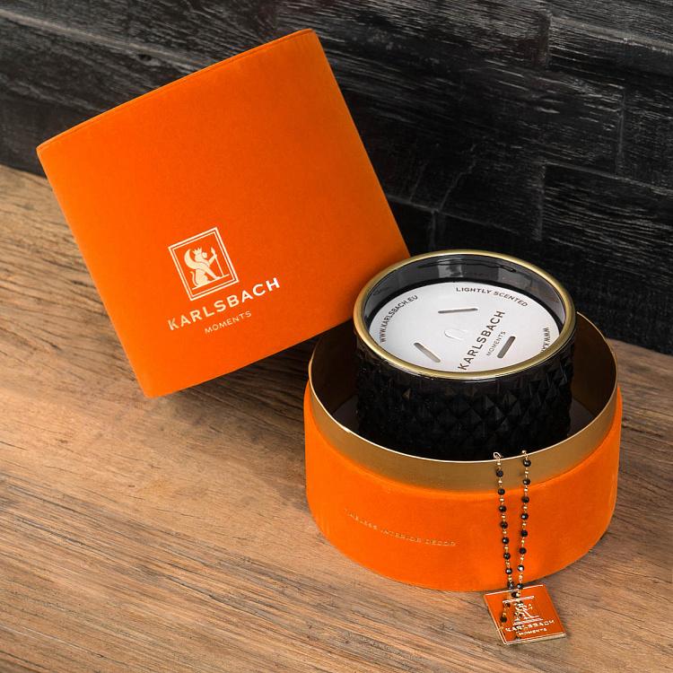 Аромасвеча в чёрном фасетном стакане Блу Колье Дрифтвуд, L Aroma Candle In Black Faceted Glass Blue Collier Driftwood Large