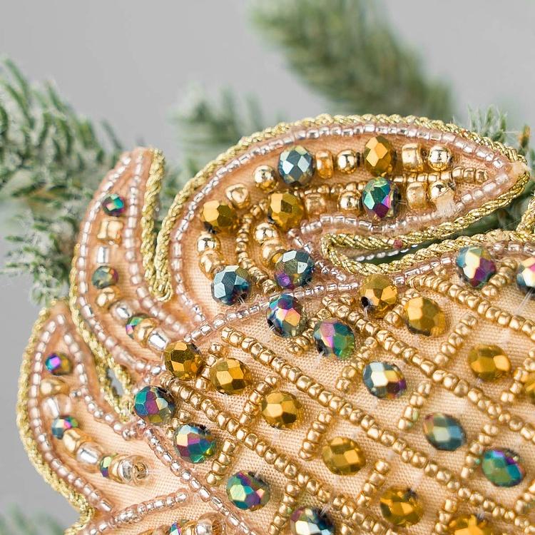 Набор из двух ёлочных игрушек Вышитые бисером крабы Set Of 2 Embroidered Beaded Crabs Purple Gold 16 cm