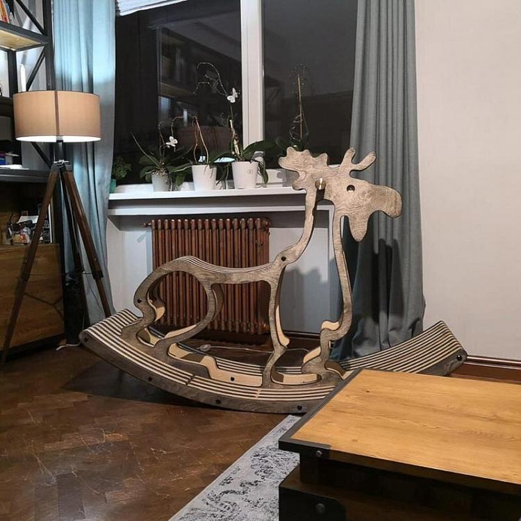 Тёмная детская качалка Лось Elk Rocking Chair Dark Oil