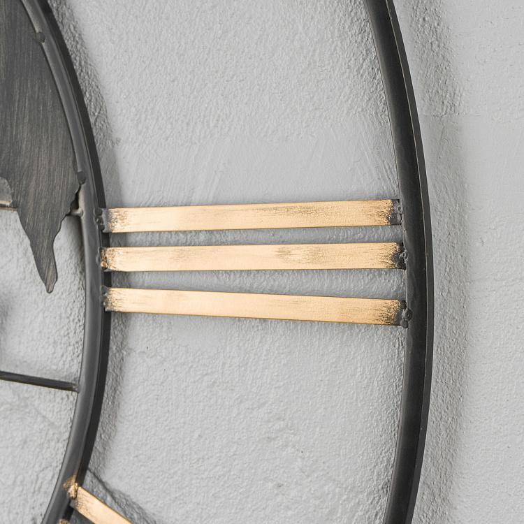 Настенные большие железные часы с картой мира Clock With Iron World Map Large