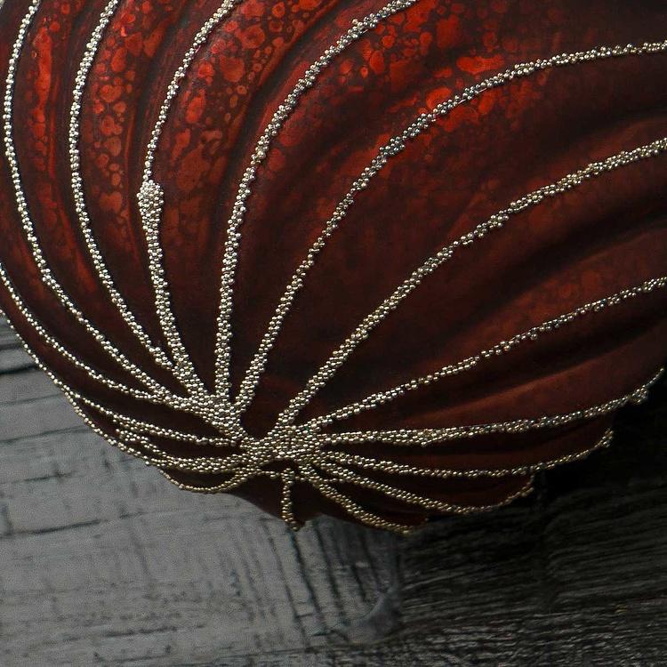 Ёлочная игрушка Бордовый шар с волнистыми полосками Wavy Stripes Ball Burgundy 10 cm