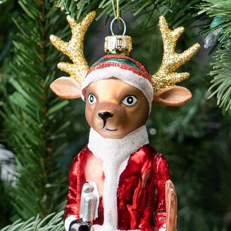 Ёлочная игрушка Олень с лыжами 2 Glass Hanger Ski Elk 2 18 cm