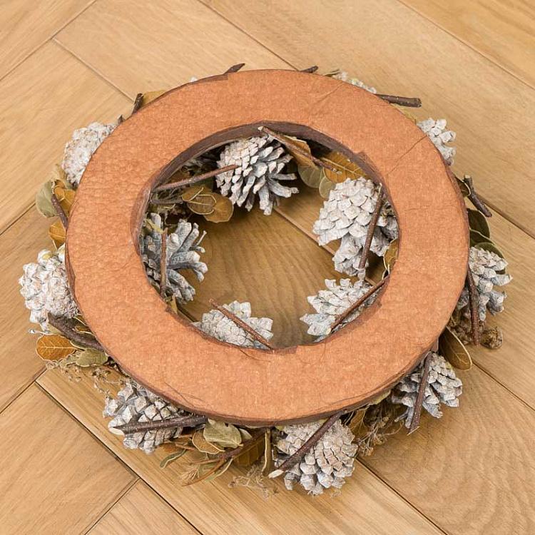 Новогодний венок из сухих листьев и трав с шишками Dried Leaves And Grasses Cone Wreath 30 cm