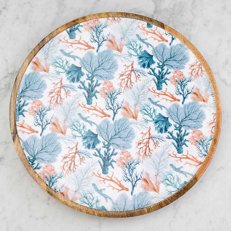 Круглая сервировочная тарелка из дерева манго Кораллы, L Coral Mango Wood Round Serving Plate Large