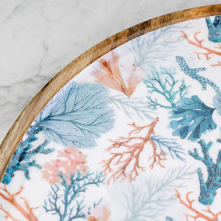 Круглая сервировочная тарелка из дерева манго Кораллы, L Coral Mango Wood Round Serving Plate Large