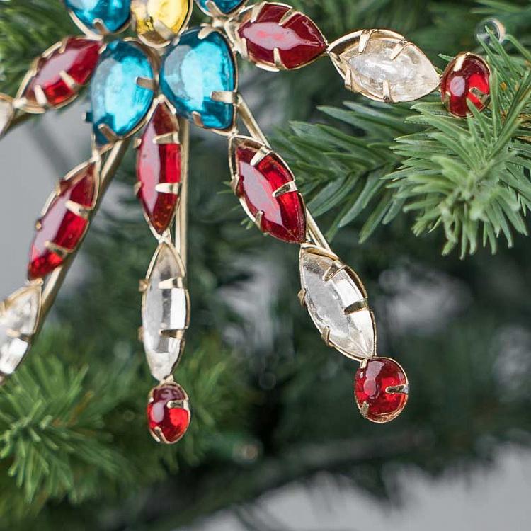 Ёлочная игрушка Золотистая снежинка с разноцветными стразами, M Multi-Colored Stones Snowflake Gold 15 cm