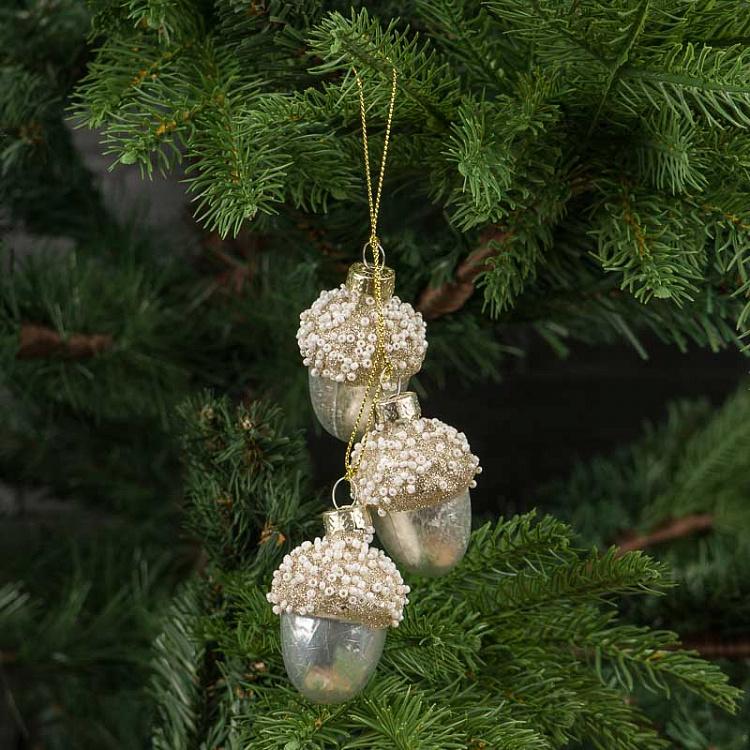 Ёлочная игрушка Подвеска с белыми желудями Glass Dangl Acorns White 5,5 cm
