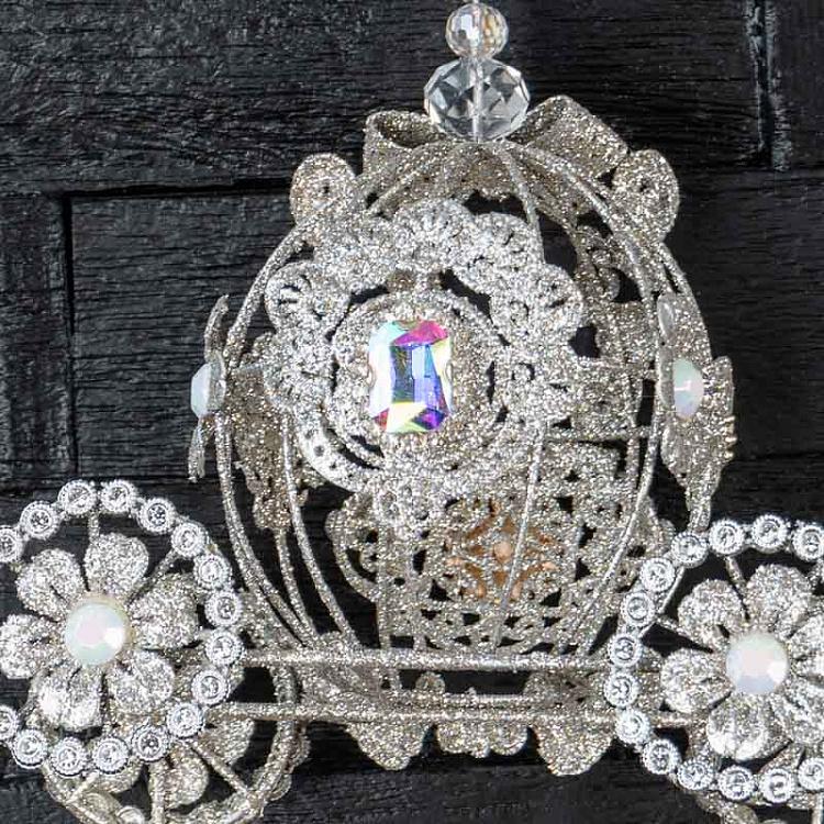 Ёлочная игрушка Зимняя карета Metal Winter Ice Carriage Silver 15 cm