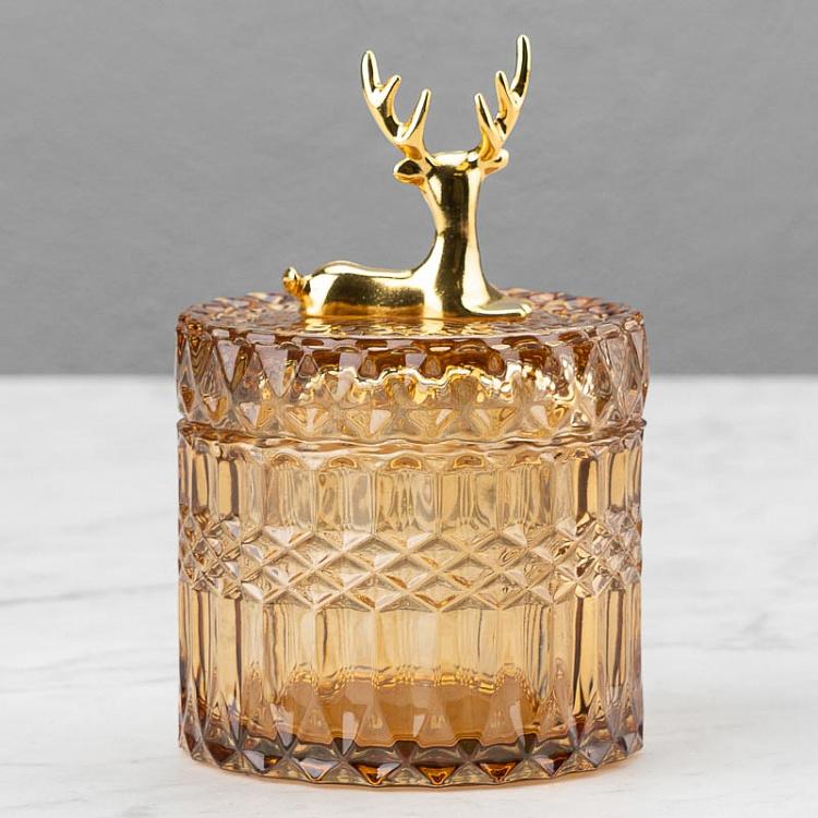 Янтарная ёмкость для хранения с оленем Glass Jar With Deer Figure Ochre