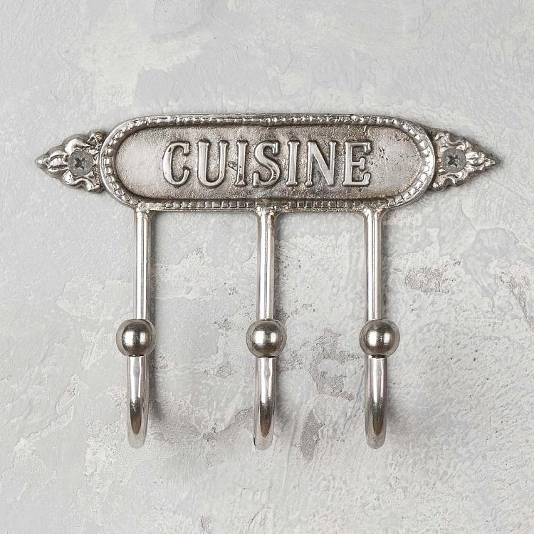 Трёхместная настенная вешалка Винтажная кухня Cuisine Triple Hook Silver Patina