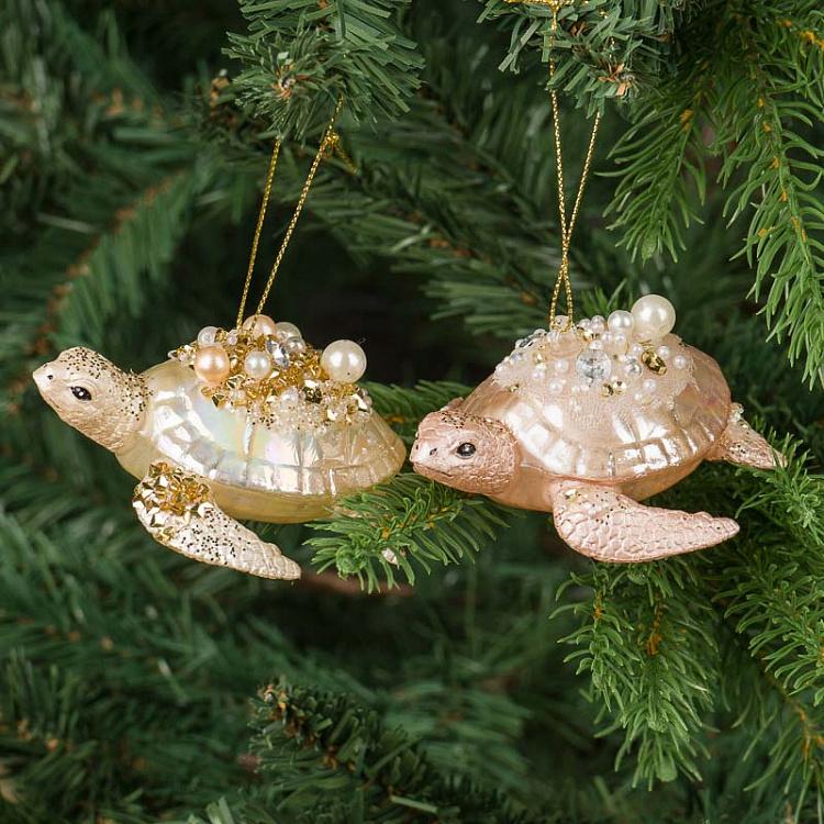 Набор из двух ёлочных игрушек Кремовая и розовая черепахи Set Of 2 Glass Turtles Cream Pink 9,5 cm