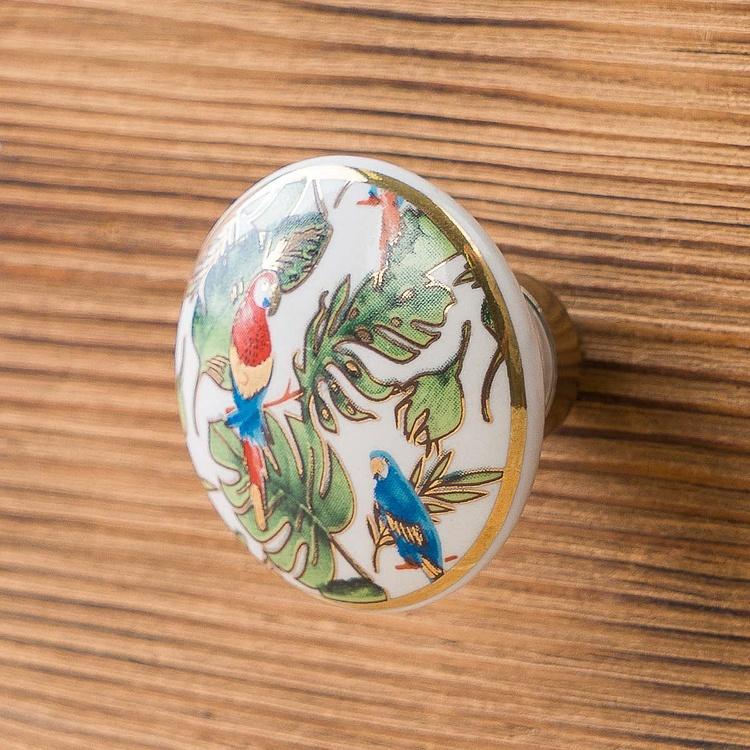 Керамическая мебельная ручка Райские птицы Birds Of Paradise Ceramic Gold Knob