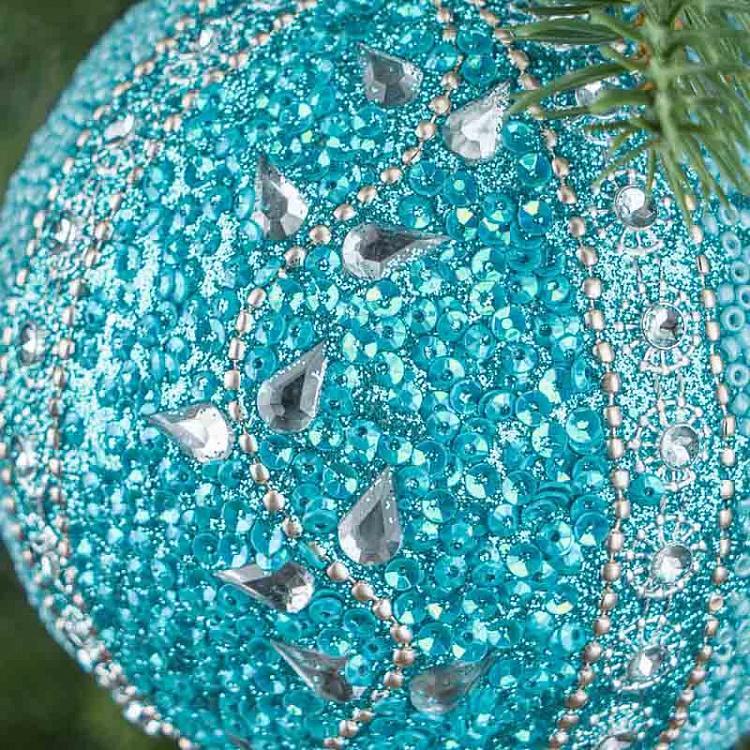 Ёлочная игрушка Голубой шар с орнаментом из бисера Bead Ornament Ball Blue 9 cm