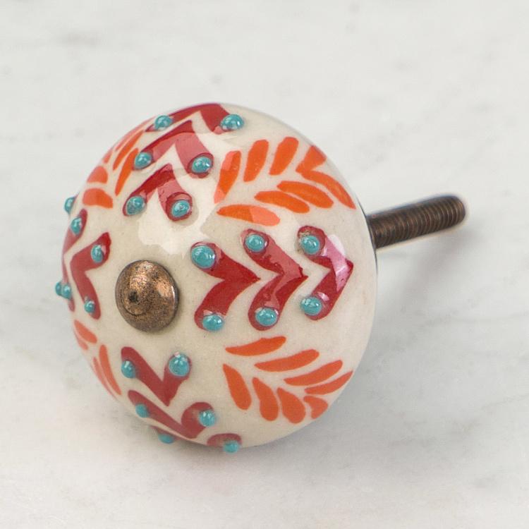 Керамическая мебельная ручка Красный папоротник Orange Red Fern Hand Painted Ceramic Knob