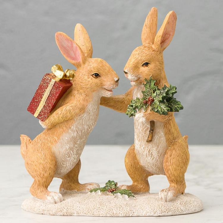 Статуэтка Рождественские зайцы с подарком Xmas Rabbits With Gift 19 cm