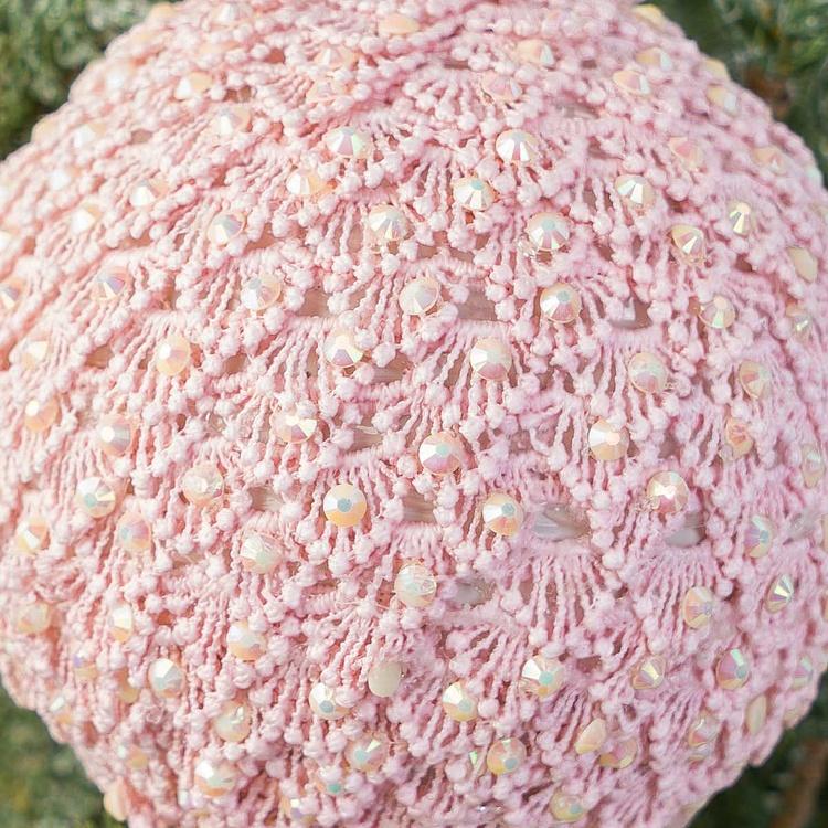 Ёлочная игрушка Кружевной шар персикового цвета со стразами Lace And Rhinestones Ball Peach 10 cm