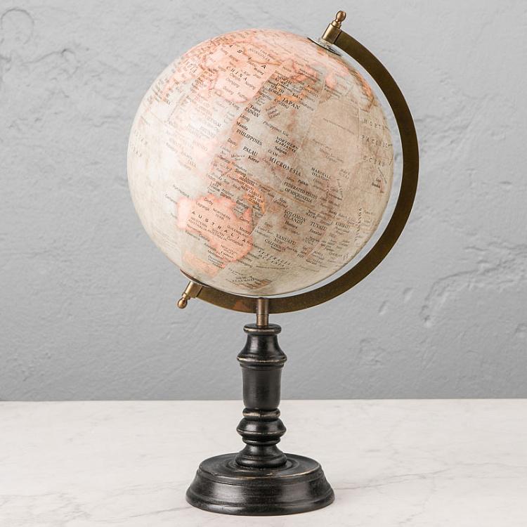 Винтажный голубой глобус на чёрном деревянном основании Vintage Globe Blue On Black Base Mango Wood