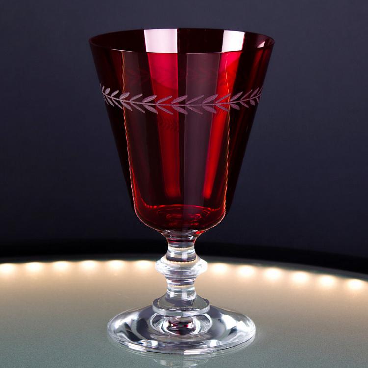 Красный бокал для воды с узором Листва Red Glass Leaf Cutting Water