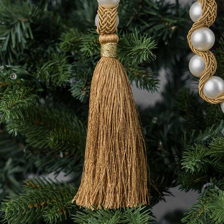 Гирлянда с жемчужными бусинами и золотыми кисточками Pearls And Fabric Beads 187 cm