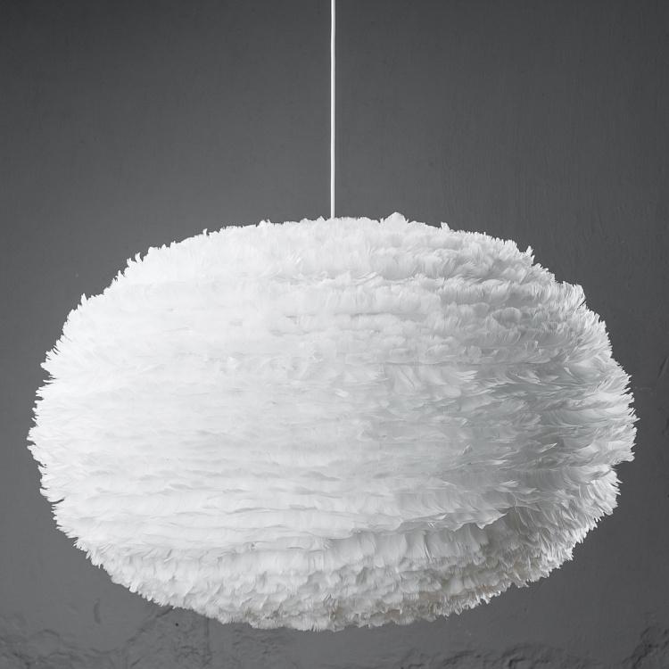 Подвесной светильник Эос на белом проводе, белые перья, XXL Eos Hanging Lamp With White Cord Extra Extra Large