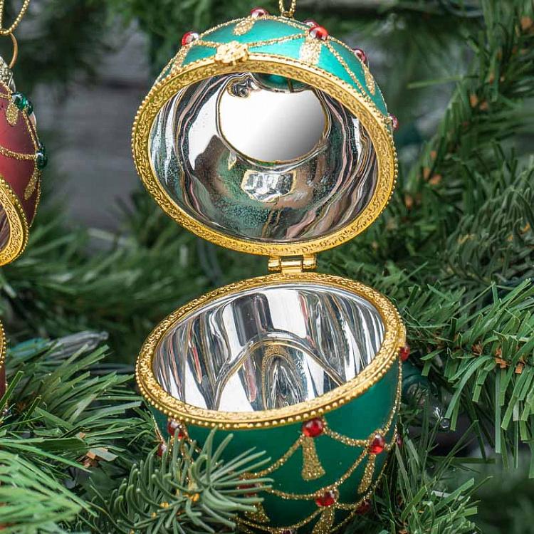 Набор из двух ёлочных игрушек-шкатулок Красное и зелёное яйцо Set Of 2 Glass Jewel Egg Boxes Red/Green 11 cm