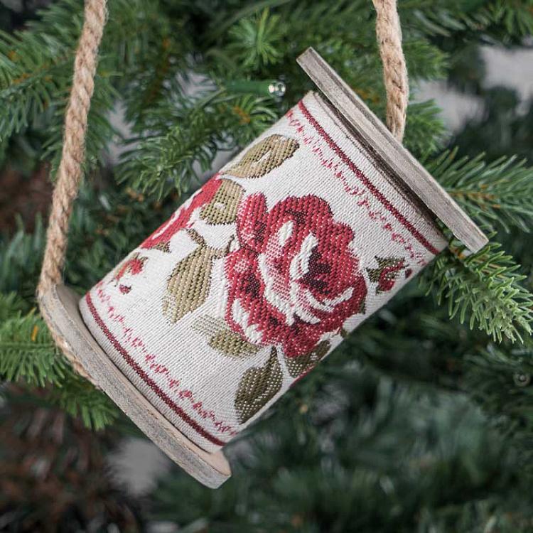Ёлочная игрушка Катушка для ниток с цветочным узором Flower Decor Ribbon Spool Gray 7,5 cm