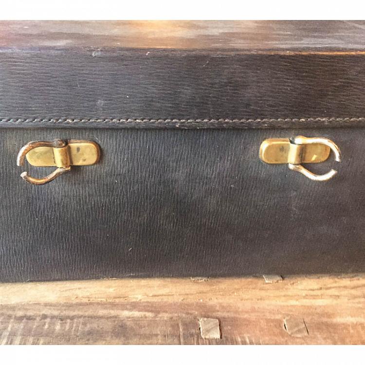Винтажный черный кожаный чемодан без ручки Vintage Black Leather Suitcase Without Handle