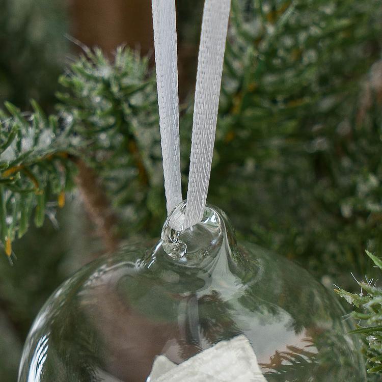 Набор из трёх ёлочных игрушек Пряничные домики под куполом Set Of 3 Gingerbread Houses In Dome Blue White 11,5 cm