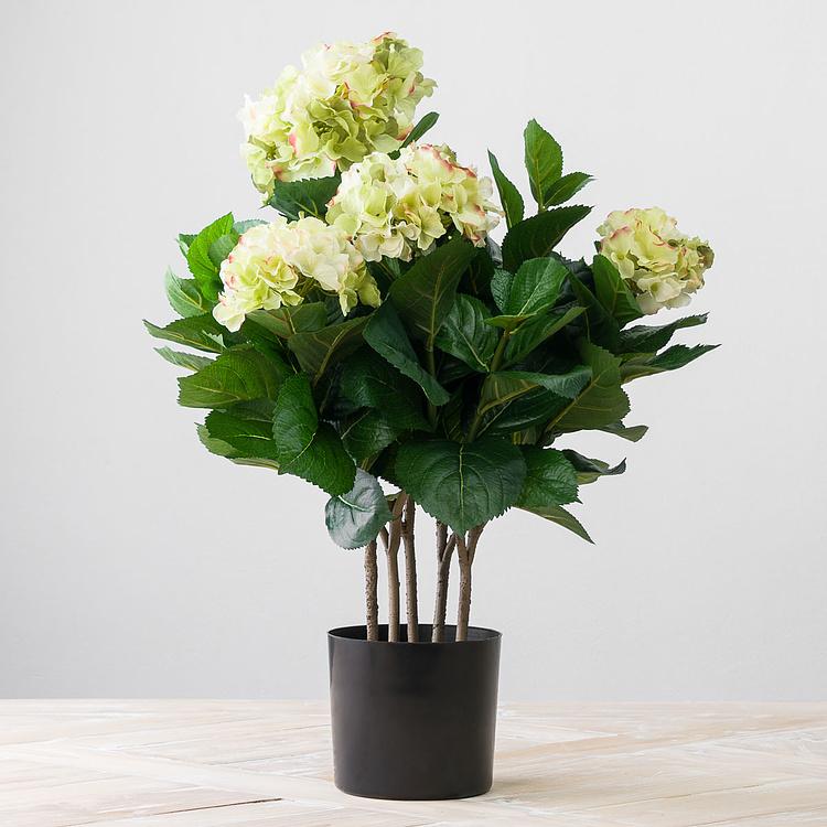 Искусственная кустовая кремово-зелёная гортензия  Hydrangea Bush Creamy Green 55 cm