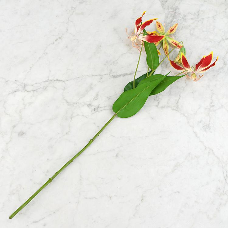 Искусственная ветка глориозы тёмно-розовая с жёлтым Gloriosa Branch Dark Pink With Yellow 75 cm